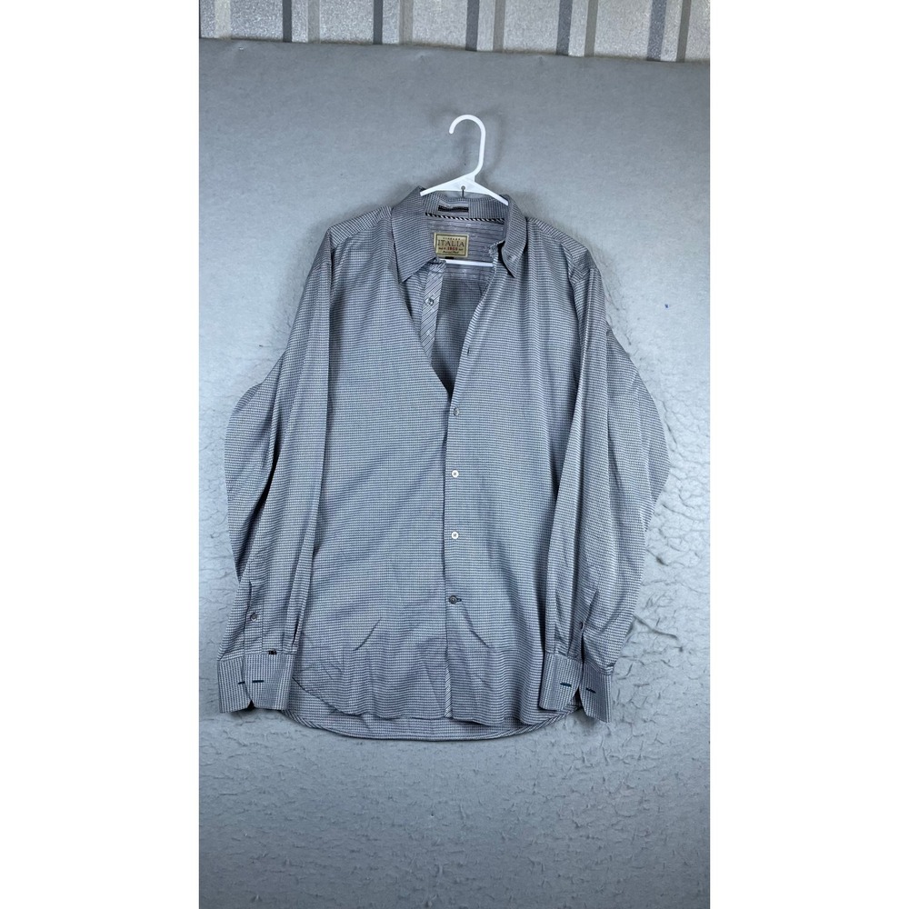 Vintage Italia Button Up Shirt Mens Large Grey Excellent Long Sleeve Textured